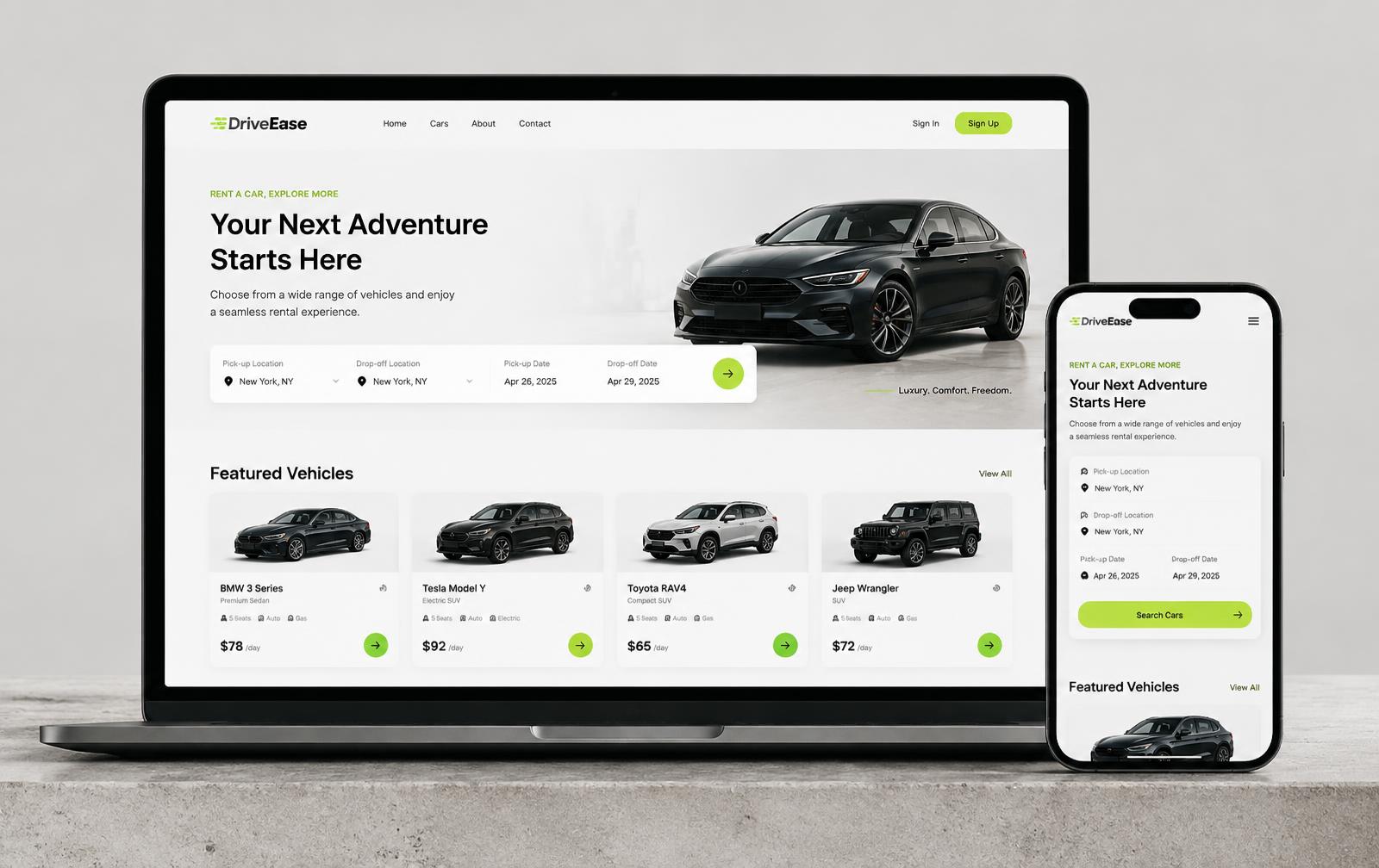 Car Rental Platform — Rental website concept mockup